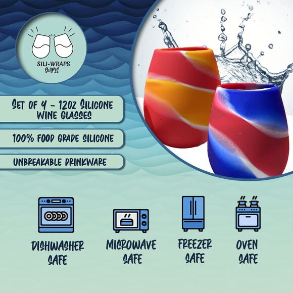 Set of 4 Silicone Indestructible Wine Cups (Camo Green) - Shark & Skinzz - NEW - Picture 9 of 9